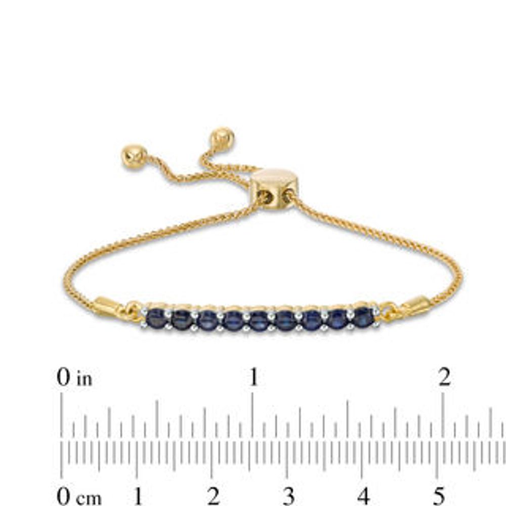 Lab-Created Blue Sapphire Nine Stone Bar Bolo Bracelet in 10K Gold - 9.5"|Peoples Jewellers