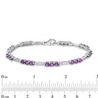 Amethyst and 0.09 CT. T.W.  Diamond Three Stone Station Bracelet in 10K White Gold - 7.5"|Peoples Jewellers