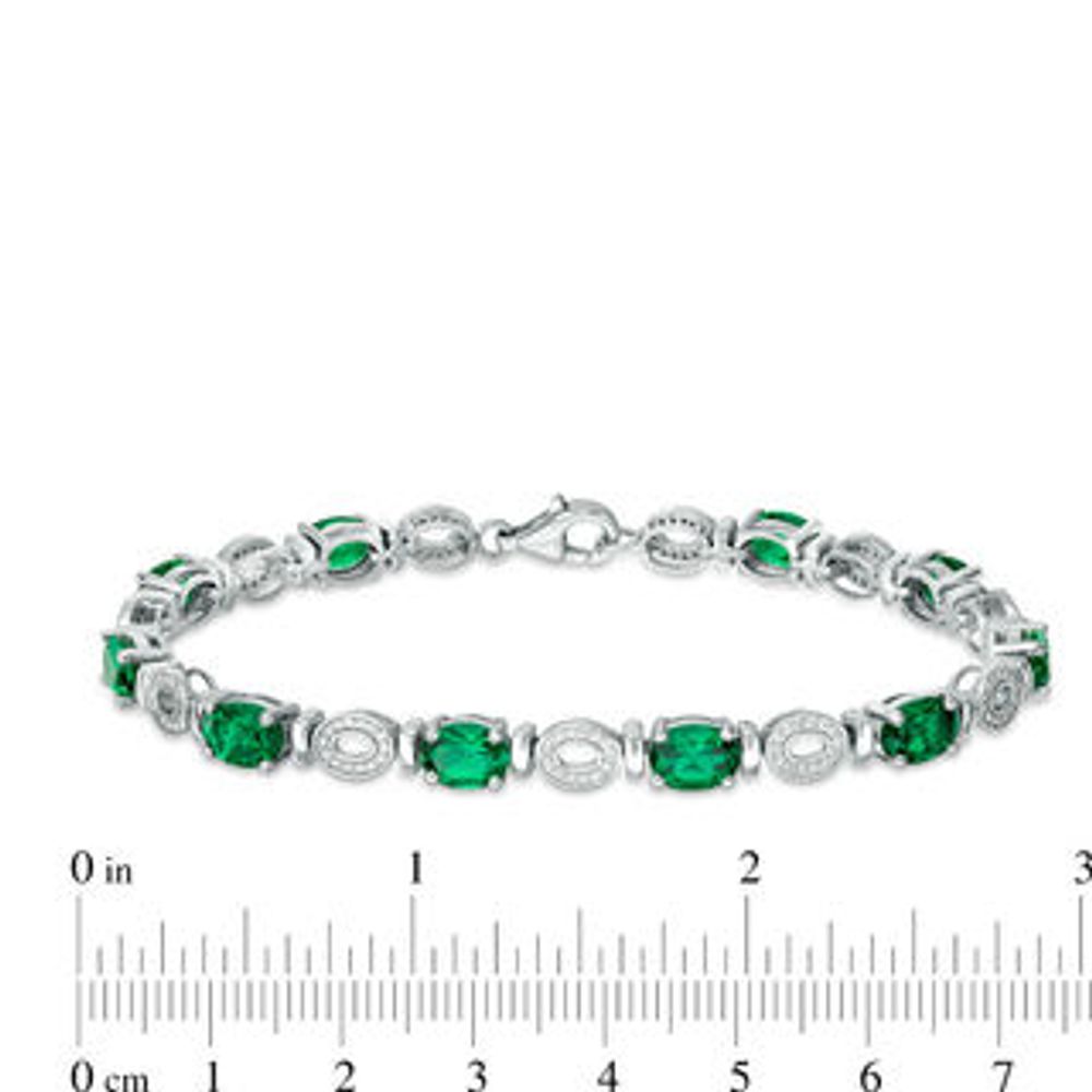 Oval Lab-Created Emerald and 0.46 CT. T.W. Diamond "O" Bracelet in Sterling Silver - 7.5"|Peoples Jewellers