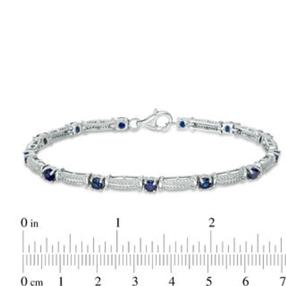 Lab-Created Blue Sapphire and 0.38 CT. T.W. Diamond Double Row Bracelet in Sterling Silver - 7.5"|Peoples Jewellers
