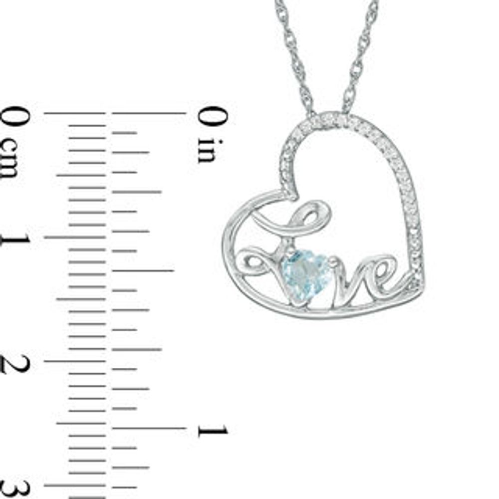 Heart-Shaped Aquamarine and Diamond Accent Tilted "LOVE" Pendant in Sterling Silver|Peoples Jewellers