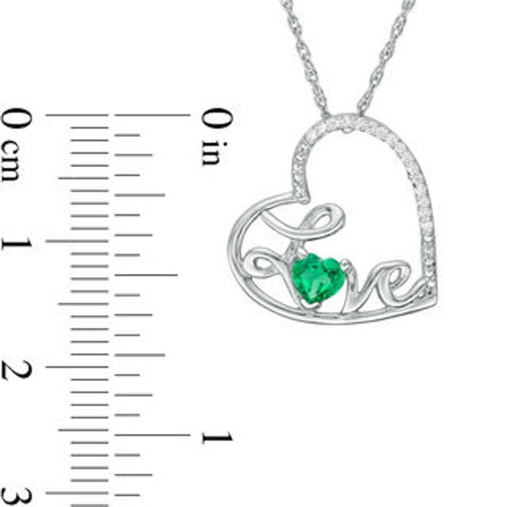 Heart-Shaped Lab-Created Emerald and Diamond Accent Tilted "LOVE" Pendant in Sterling Silver|Peoples Jewellers