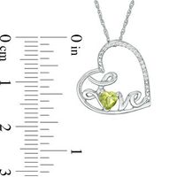 Heart-Shaped Peridot and Diamond Accent Tilted "LOVE" Pendant in Sterling Silver|Peoples Jewellers