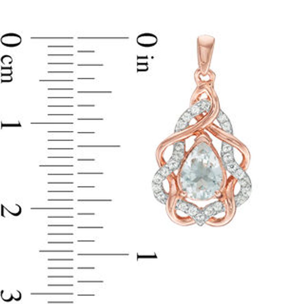 Pear-Shaped Aquamarine and Lab-Created White Sapphire Free-Form Frame Drop Earrings in 10K Rose Gold|Peoples Jewellers