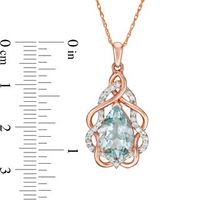 Pear-Shaped Aquamarine and Lab-Created White Sapphire Free-Form Frame Pendant in 10K Rose Gold|Peoples Jewellers