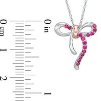 Lab-Created Ruby Bow Necklace in Sterling Silver and 10K Rose Gold|Peoples Jewellers