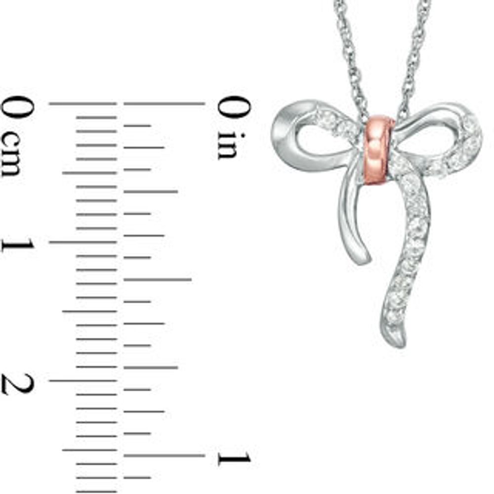 Lab-Created White Sapphire Bow Necklace in Sterling Silver and 10K Rose Gold|Peoples Jewellers