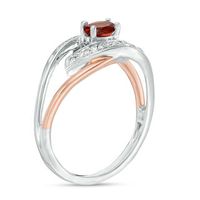 Oval Garnet and Diamond Accent Split Shank Ring in Sterling Silver and 10K Rose Gold|Peoples Jewellers