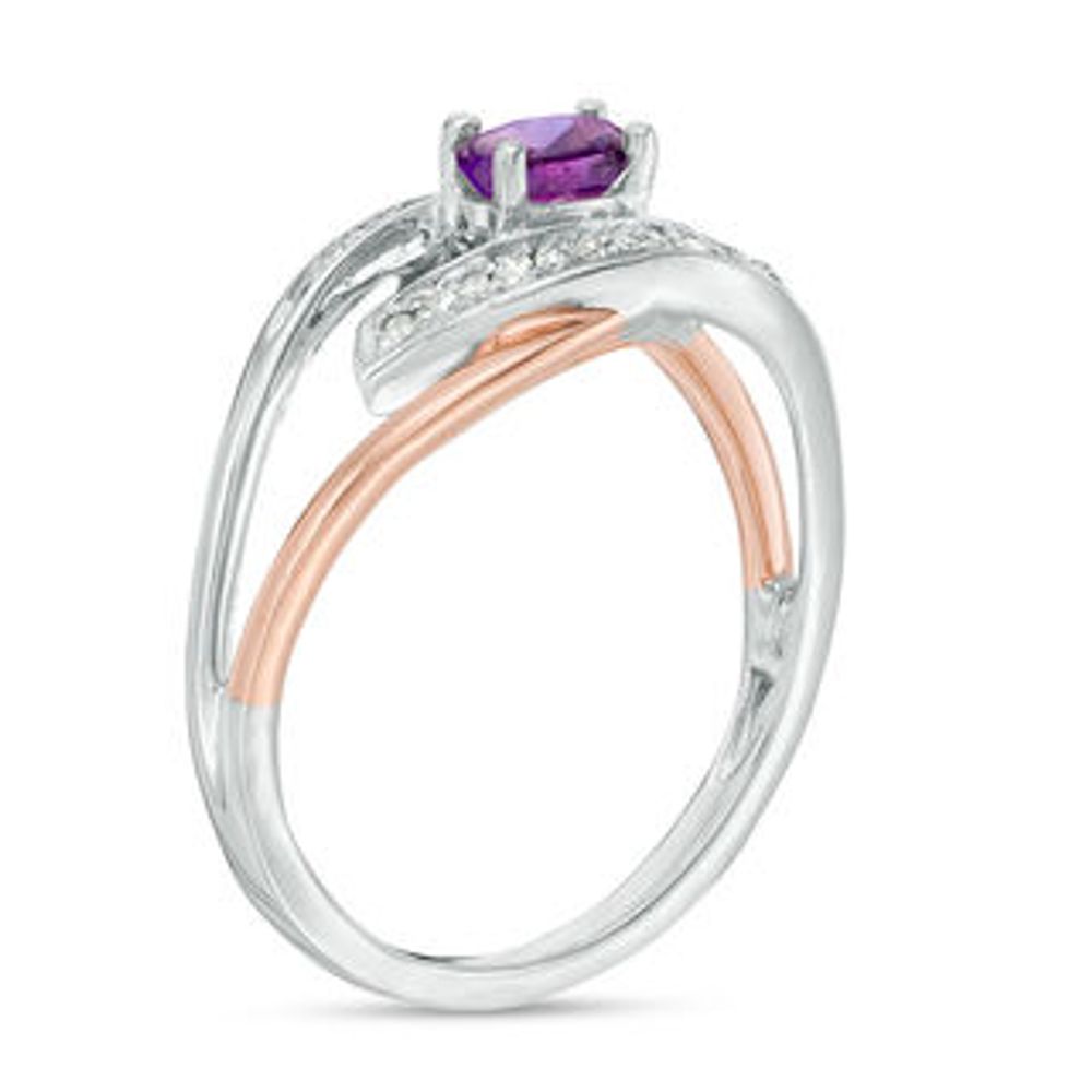 Oval Amethyst and Diamond Accent Spilt Shank Ring in Sterling Silver and 10K Rose Gold|Peoples Jewellers