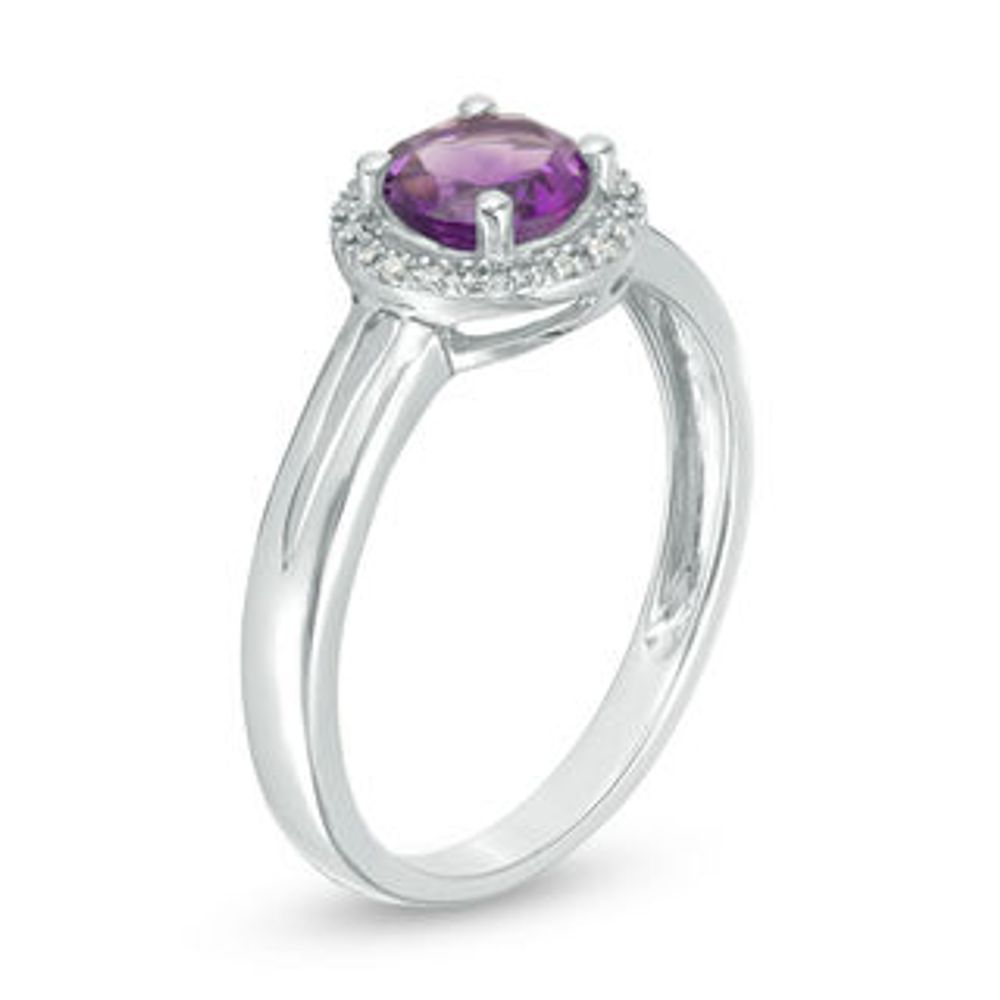 5.7mm Amethyst and Diamond Accent Frame Split Shank Ring in Sterling Silver|Peoples Jewellers