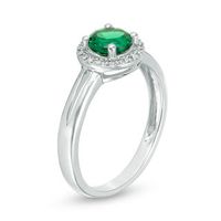 5.7mm Lab-Created Emerald and Diamond Accent Frame Split Shank Ring in Sterling Silver|Peoples Jewellers