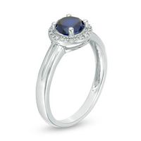 5.7mm Lab-Created Blue Sapphire and Diamond Accent Frame Split Shank Ring in Sterling Silver|Peoples Jewellers