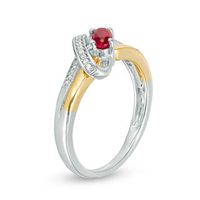 Oval Lab-Created Ruby and Diamond Accent Bypass Ring in Sterling Silver and 10K Gold|Peoples Jewellers