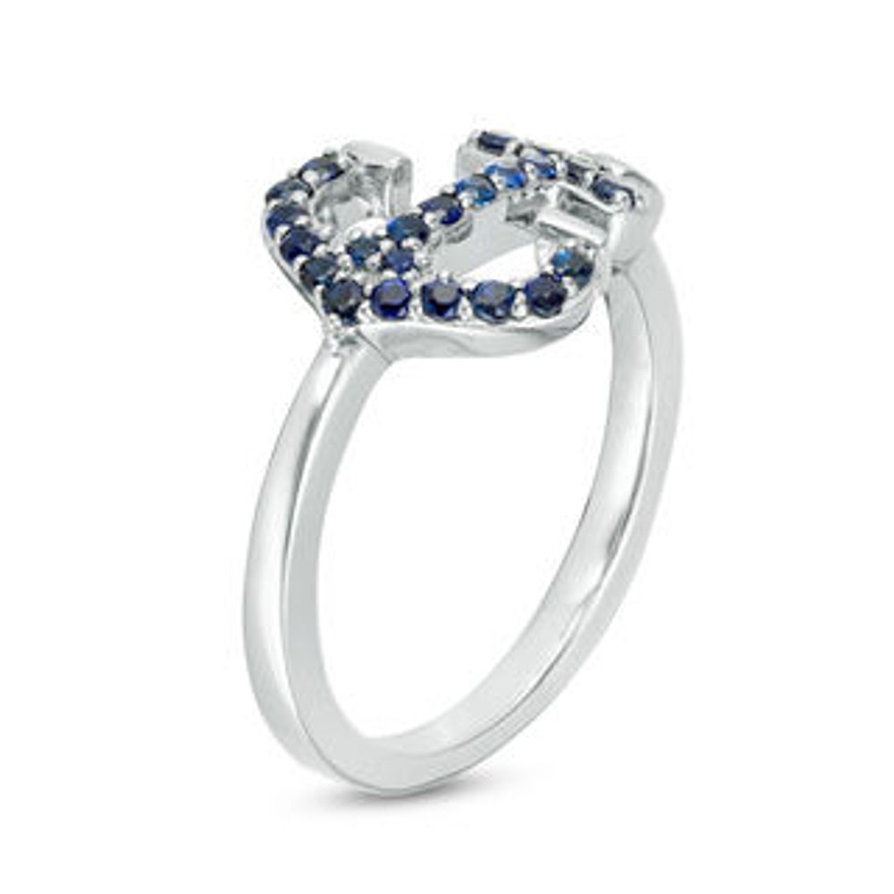 Lab-Created Blue Sapphire Sideways Anchor Ring in Sterling Silver|Peoples Jewellers