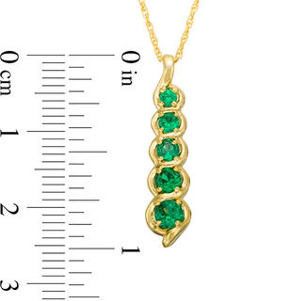 Lab-Created Emerald Cascading Linear Five Stone Pendant in 10K Gold|Peoples Jewellers