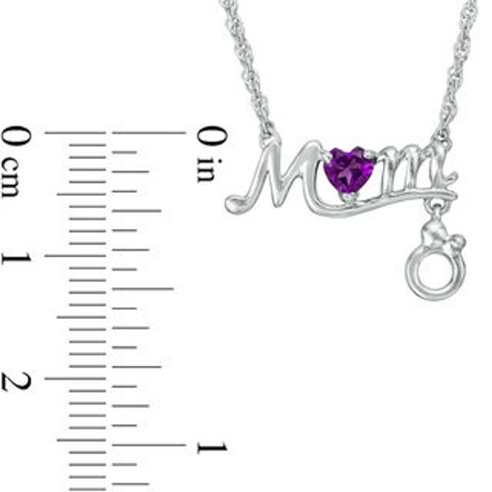 3.8mm Heart-Shaped Amethyst "MOM" Necklace in Sterling Silver|Peoples Jewellers