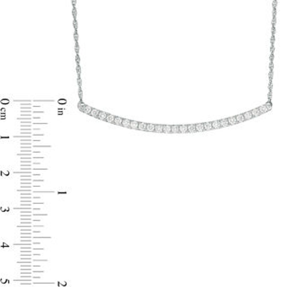 Lab-Created White Sapphire Curved Bar Necklace in 10K White Gold|Peoples Jewellers