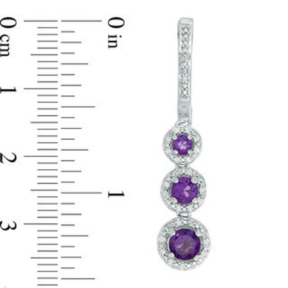 Amethyst and 0.15 CT. T.W. Diamond Frame Three Stone Drop Earrings in Sterling Silver|Peoples Jewellers