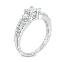 0.70 CT. T.W. Princess-Cut and Round Diamond Three Stone Split Shank Ring in 10K White Gold|Peoples Jewellers