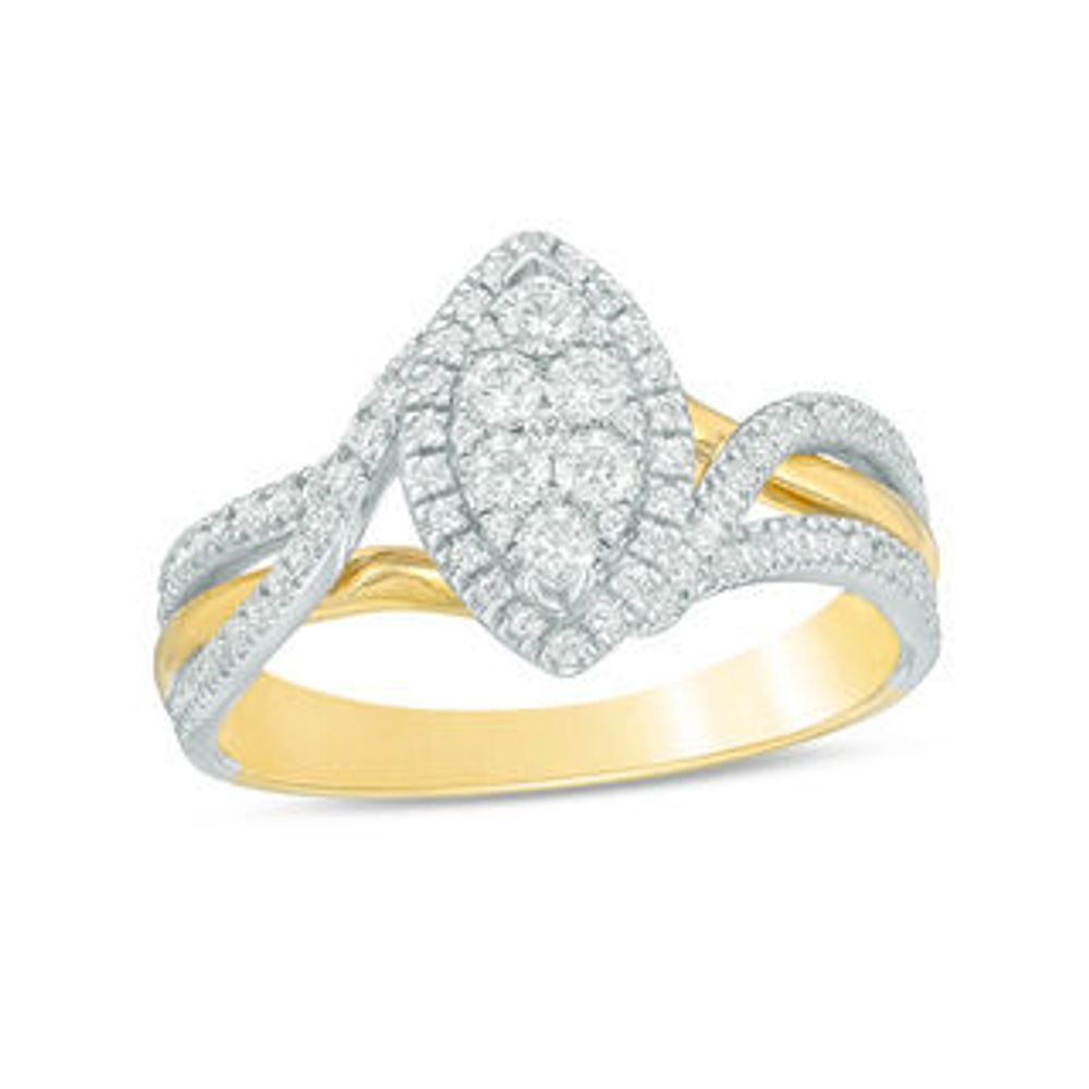 0.50 CT. T.W. Composite Diamond Marquise Frame Bypass Engagement Ring in 14K Two-Tone Gold|Peoples Jewellers