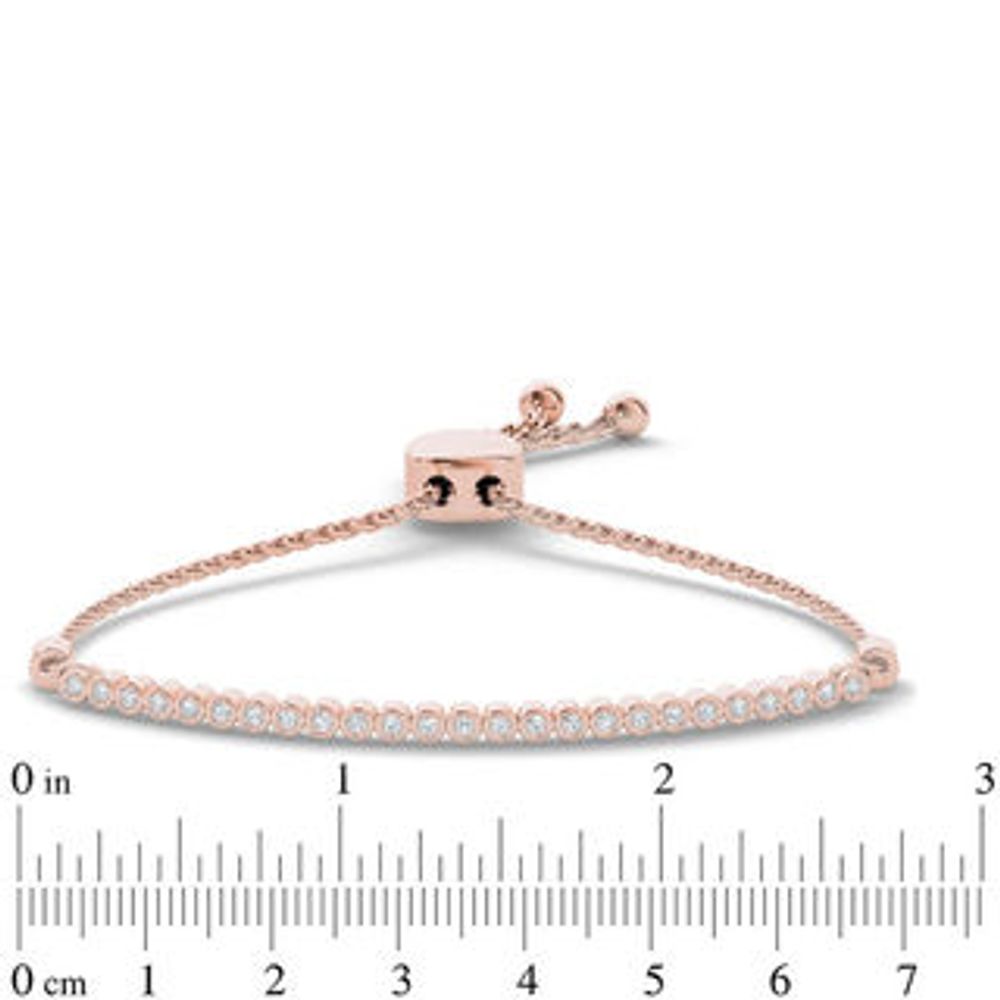 0.09 CT. T.W. Diamond Bar Bolo Bracelet in Sterling Silver with 14K Rose Gold Plate - 9.0"|Peoples Jewellers