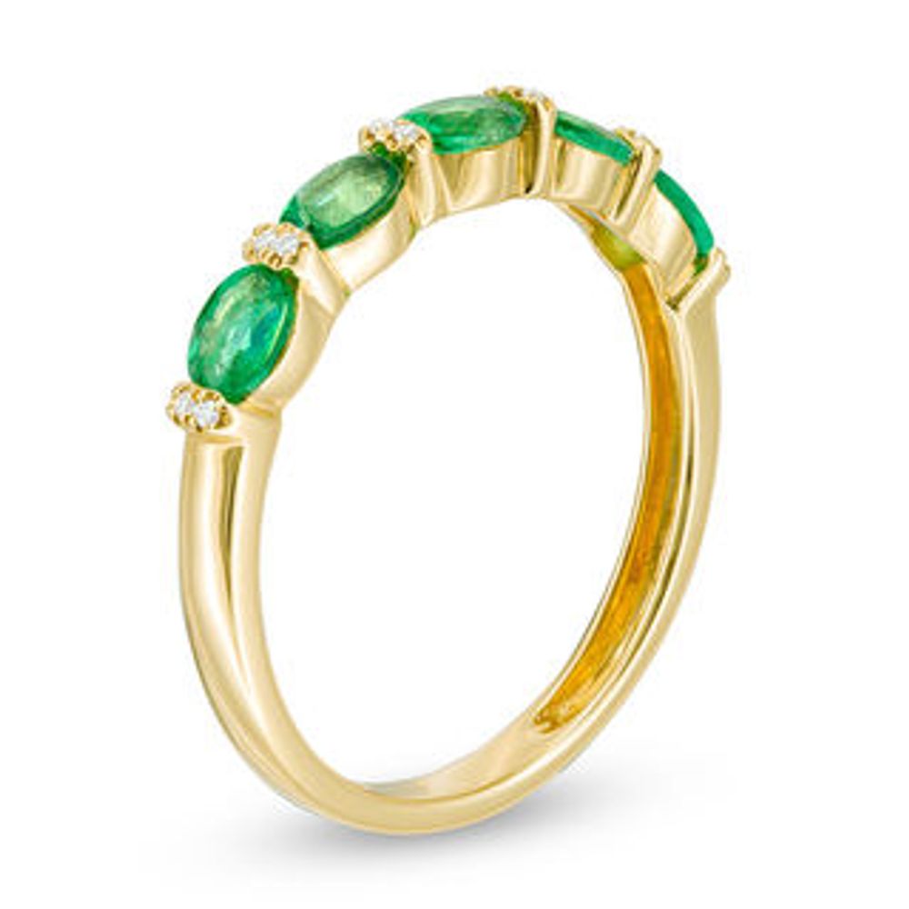 Sideways Oval Emerald and Diamond Accent Alternating Band in 10K Gold|Peoples Jewellers