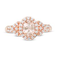 Oval Morganite and White Topaz Frame Petal-Sides Double Row Ring in 10K Rose Gold|Peoples Jewellers