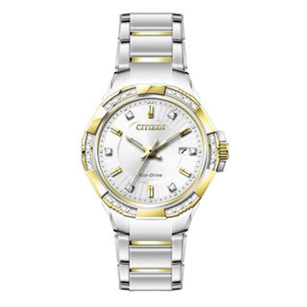Ladies' Citizen Eco-Drive® Diamond Accent Two-Tone Watch with Silver-Tone Dial (Model: EW2464-55A)|Peoples Jewellers