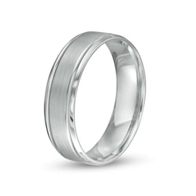 Men's 6.0mm Brushed Grooved-Edge Wedding Band in Platinum - Size 10|Peoples Jewellers