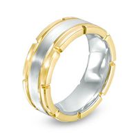 Men's 8.0mm Brick-Pattern Comfort Fit Wedding Band in Two-Tone IP Tantalum - Size 10|Peoples Jewellers