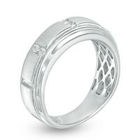 Men's 0.15 CT. T.W. Diamond Three Station Vintage-Style Wedding Band in 10K White Gold - Size 10|Peoples Jewellers