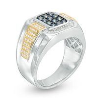 Men's Blue Sapphire and 0.25 CT. T.W. Diamond Signet Ring in 10K Two-Tone Gold|Peoples Jewellers