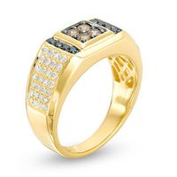 Men's 1.00 CT. T.W. Enhanced Black, Champagne and White Diamond Signet Ring in 10K Gold|Peoples Jewellers