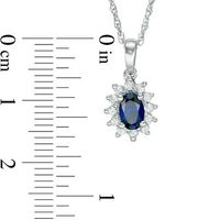 Oval Blue Sapphire and 0.18 CT. T.W. Diamond Starburst Frame Pendant in 10K White Gold|Peoples Jewellers