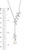 7.0-7.5mm Oval Freshwater Cultured Pearl Leafy Branch Lariat-Style Necklace in Sterling Silver-17"|Peoples Jewellers