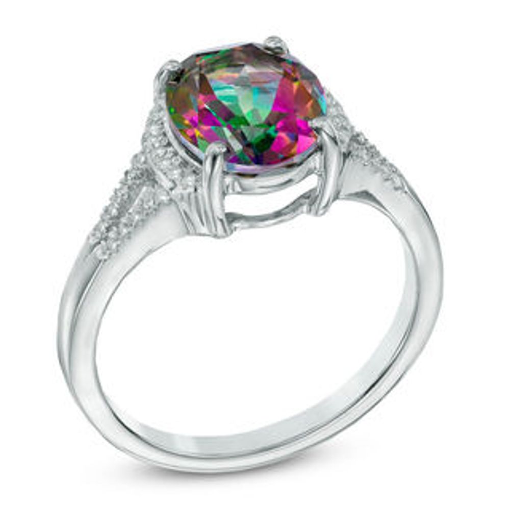 Oval Mystic Fire® Topaz and Lab-Created White Sapphire Ring in Sterling Silver|Peoples Jewellers