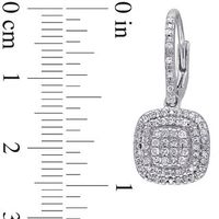 0.48 CT. T.W. Composite Diamond Double Cushion Frame Drop Earrings in Sterling Silver|Peoples Jewellers