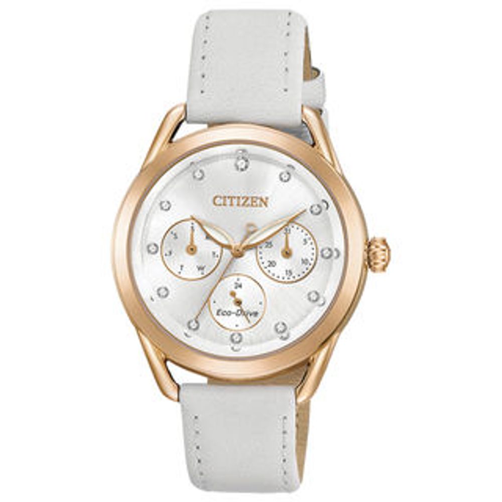 Ladies' Drive from Citizen Eco-Drive® Crystal Accent Rose-Tone Strap with Silver-Tone Dial (Model: FD2053-04A)|Peoples Jewellers