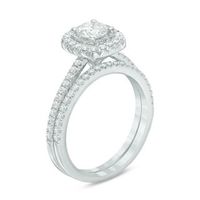 1.00 CT. T.W. Certified Canadian Diamond Cushion Frame Bridal Set in Platinum (H/VS2)|Peoples Jewellers