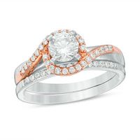 0.83 CT. T.W. Certified Canadian Diamond Swirl Bypass Bridal Set in 14K Two-Tone Gold (I/I2)|Peoples Jewellers