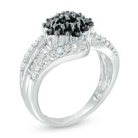 0.95 CT. T.W. Composite Enhanced Black and White Diamond Three Row Bypass Ring in 10K White Gold|Peoples Jewellers