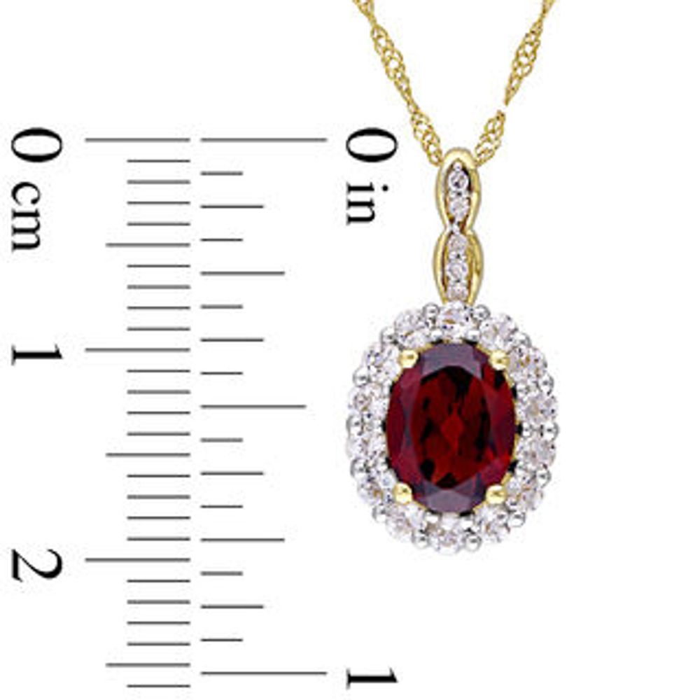 Oval Garnet, White Topaz and Diamond Accent Frame Pendant in 14K Gold – 17"|Peoples Jewellers