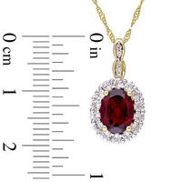 Oval Garnet, White Topaz and Diamond Accent Frame Pendant in 14K Gold – 17"|Peoples Jewellers