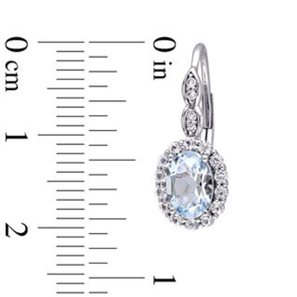 Oval Aquamarine, White Topaz and Diamond Accent Frame Drop Earrings in 14K White Gold|Peoples Jewellers