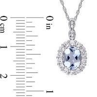 Oval Aquamarine, White Topaz and Diamond Accent Frame Pendant in 14K White Gold – 17"|Peoples Jewellers