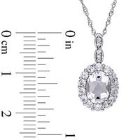 Oval White Topaz and Diamond Accent Frame Pendant in 14K White Gold – 17"|Peoples Jewellers