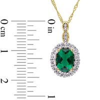 Oval Lab-Created Emerald, White Topaz and Diamond Accent Frame Pendant in 14K Gold – 17"|Peoples Jewellers