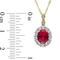 Oval Lab-Created Ruby, White Topaz and Diamond Accent Frame Pendant in 14K Gold – 17"|Peoples Jewellers