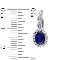 Oval Lab-Created Blue Sapphire, White Topaz and Diamond Accent Frame Drop Earrings in 14K White Gold|Peoples Jewellers