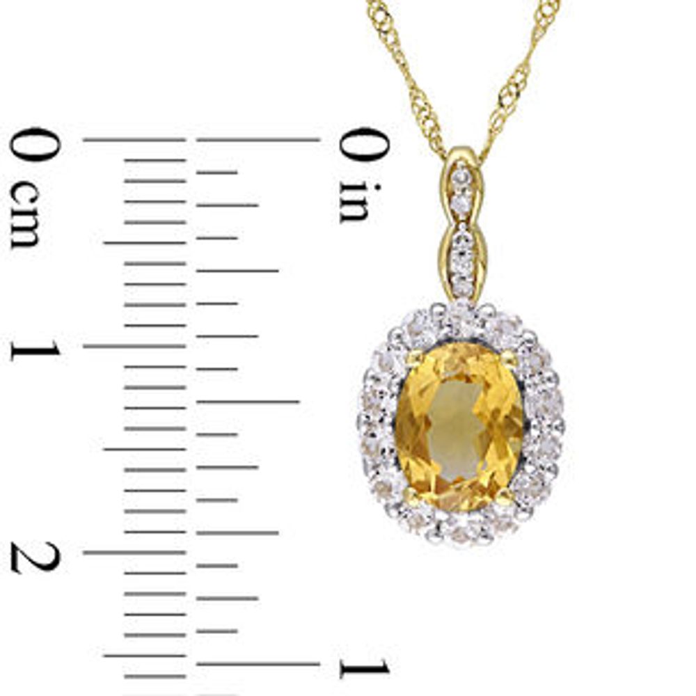 Oval Citrine, White Topaz and Diamond Accent Frame Pendant in 14K Gold – 17"|Peoples Jewellers